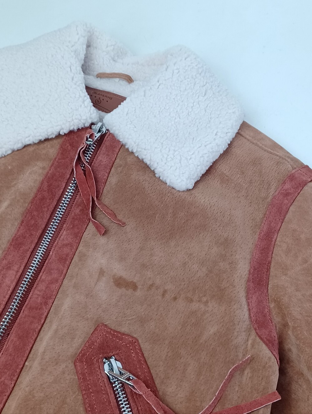 BLANKNYC Caramel Sauce Suede Jacket Size S Faux Shearling Collar Full Zip Pocket - Picture 5 of 15